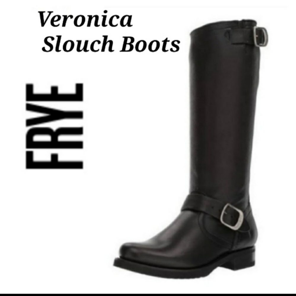 Frye Veronica Slouch Black Motorcycle Boots